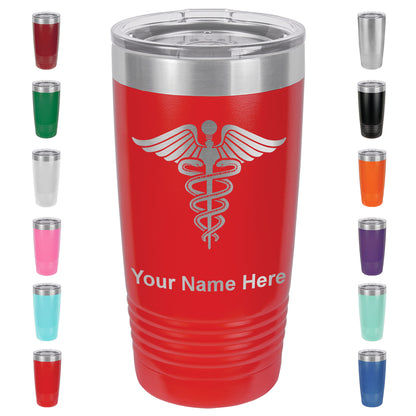 20oz Vacuum Insulated Tumbler Mug, Caduceus Medical Symbol, Personalized Engraving Included