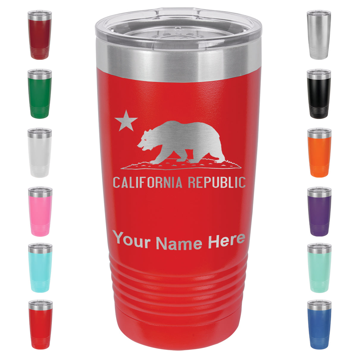 20oz Vacuum Insulated Tumbler Mug, California Republic Bear Flag, Personalized Engraving Included