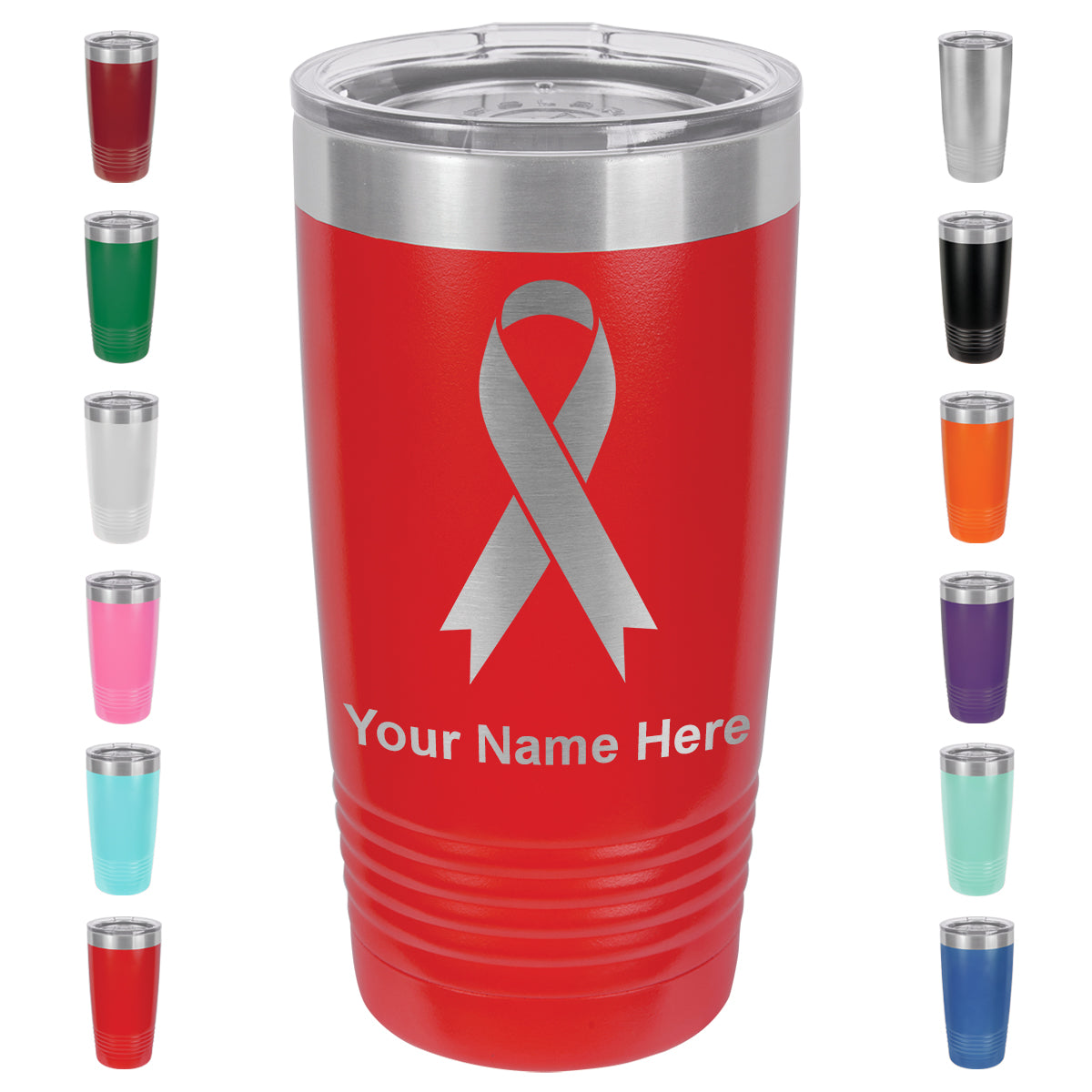 20oz Vacuum Insulated Tumbler Mug, Cancer Awareness Ribbon, Personalized Engraving Included