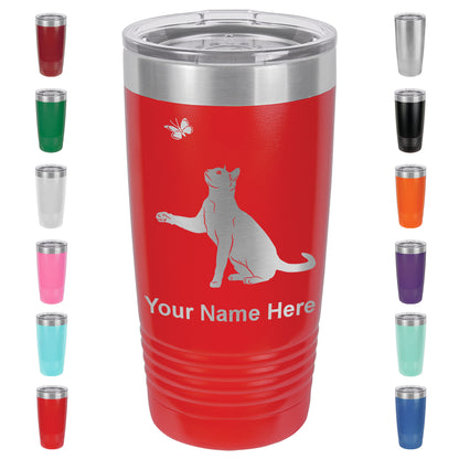 20oz Vacuum Insulated Tumbler Mug, Cat with Butterfly, Personalized Engraving Included