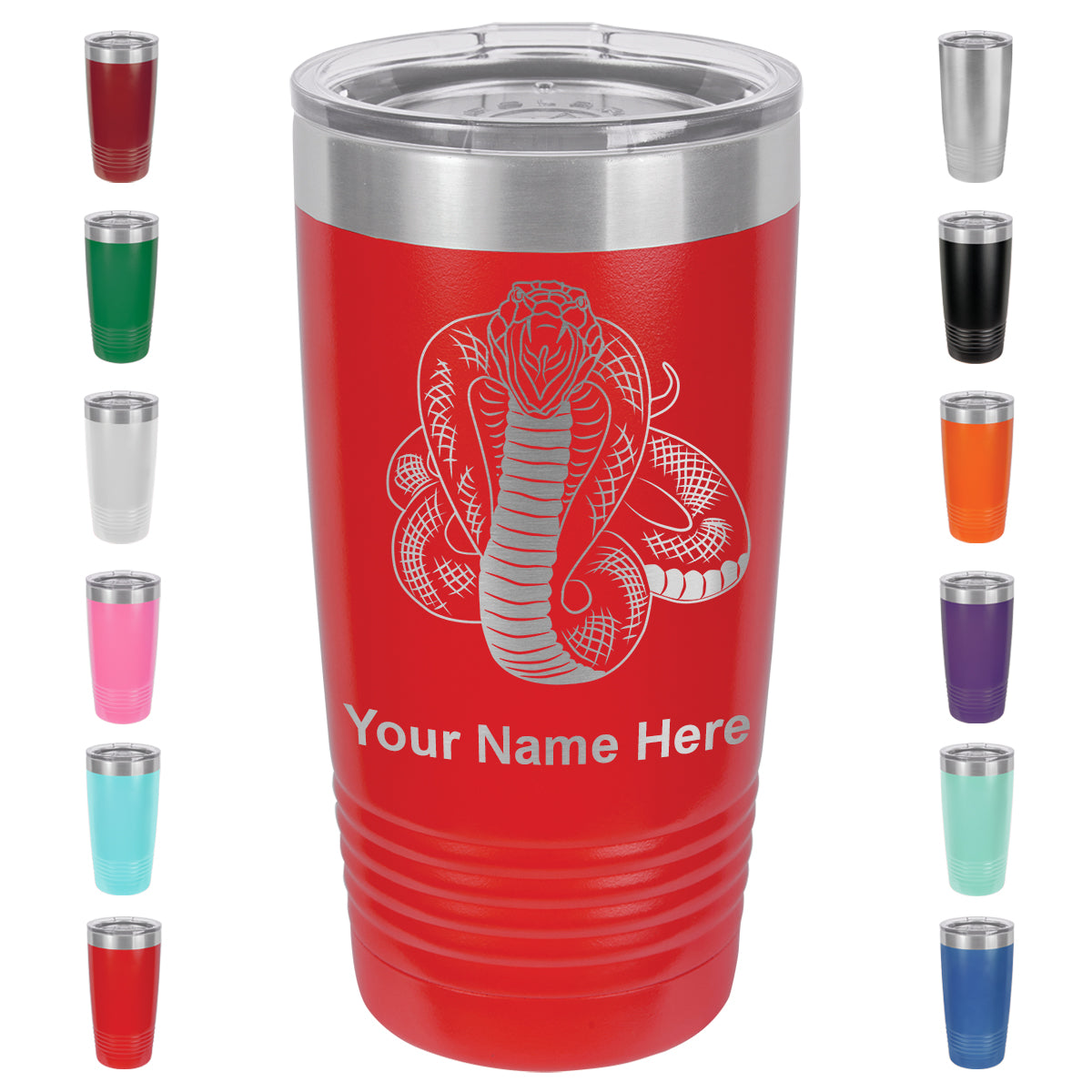 20oz Vacuum Insulated Tumbler Mug, Cobra Snake, Personalized Engraving Included