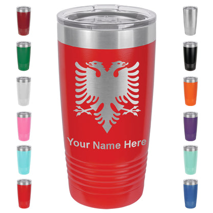 20oz Vacuum Insulated Tumbler Mug, Flag of Albania, Personalized Engraving Included