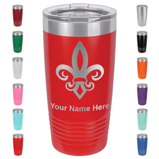 20oz Vacuum Insulated Tumbler Mug, Fleur de Lis, Personalized Engraving Included