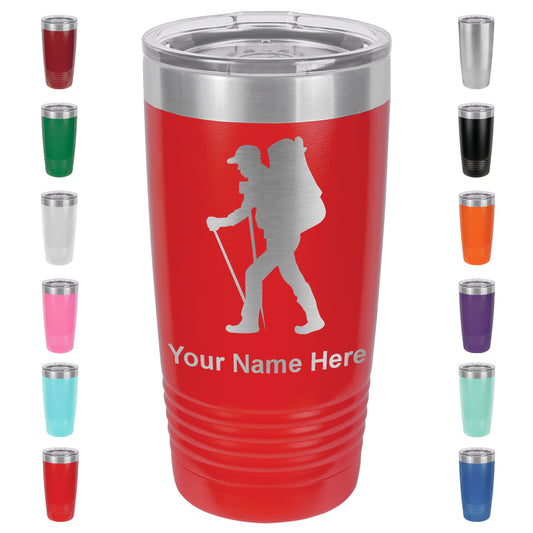 20oz Vacuum Insulated Tumbler Mug, Hiker Man, Personalized Engraving Included
