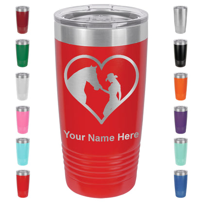 20oz Vacuum Insulated Tumbler Mug, Horse Cowgirl Heart, Personalized Engraving Included