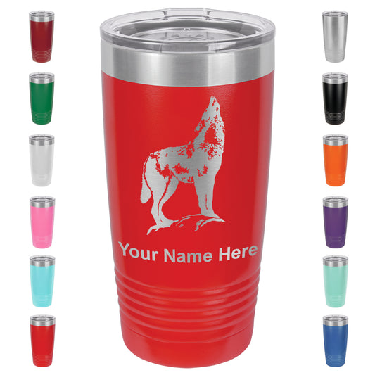 20oz Vacuum Insulated Tumbler Mug, Howling Wolf, Personalized Engraving Included