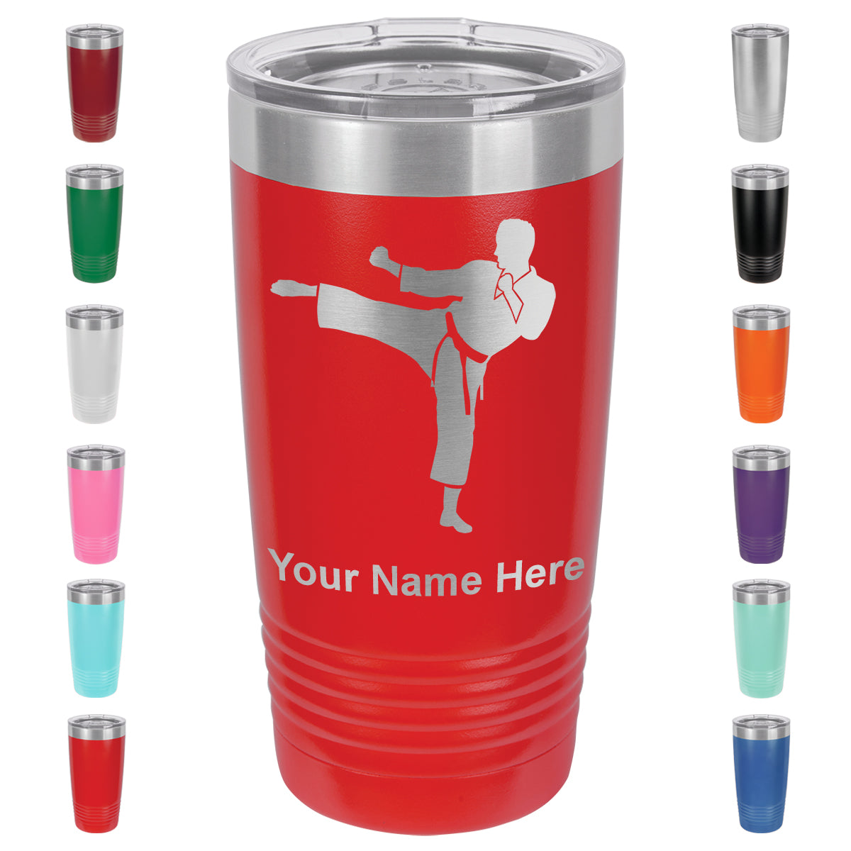 20oz Vacuum Insulated Tumbler Mug, Karate Man, Personalized Engraving Included