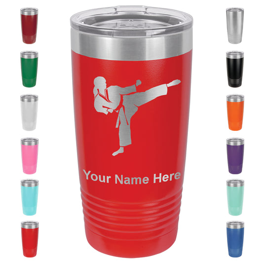 20oz Vacuum Insulated Tumbler Mug, Karate Woman, Personalized Engraving Included