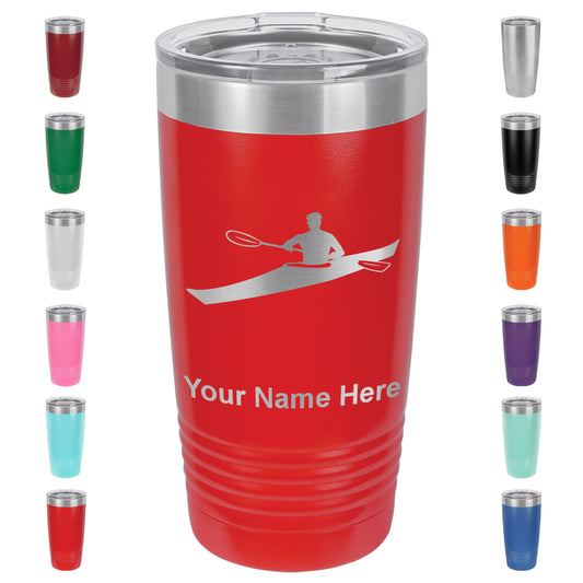 20oz Vacuum Insulated Tumbler Mug, Kayak Man, Personalized Engraving Included