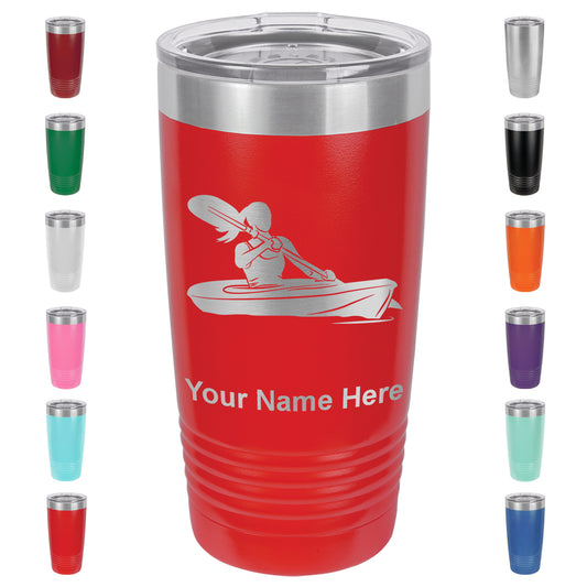 20oz Vacuum Insulated Tumbler Mug, Kayak Woman, Personalized Engraving Included