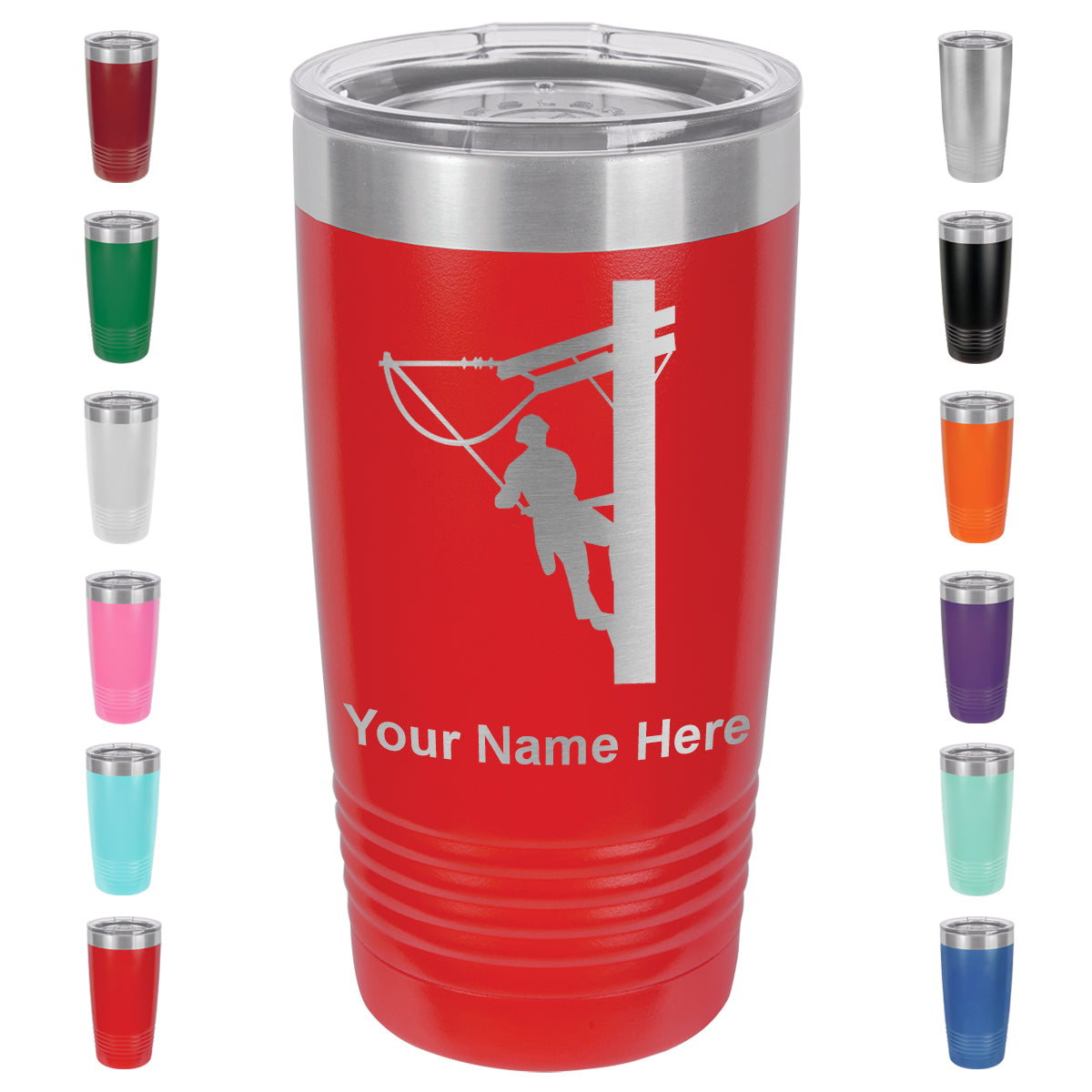 20oz Vacuum Insulated Tumbler Mug, Lineman, Personalized Engraving Included
