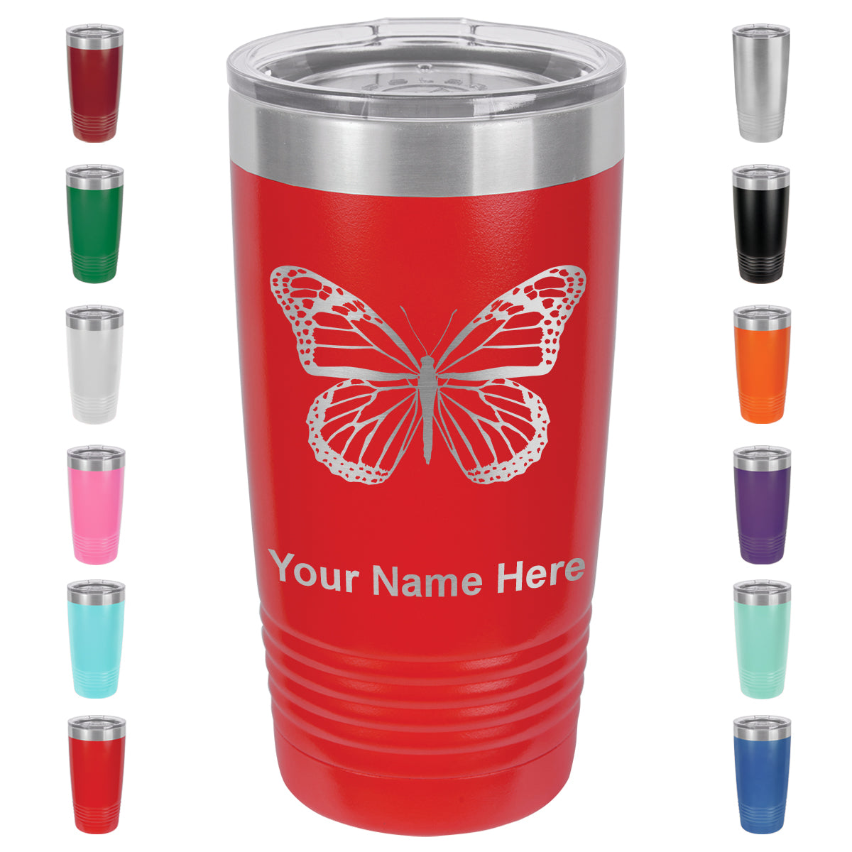 20oz Vacuum Insulated Tumbler Mug, Monarch Butterfly, Personalized Engraving Included