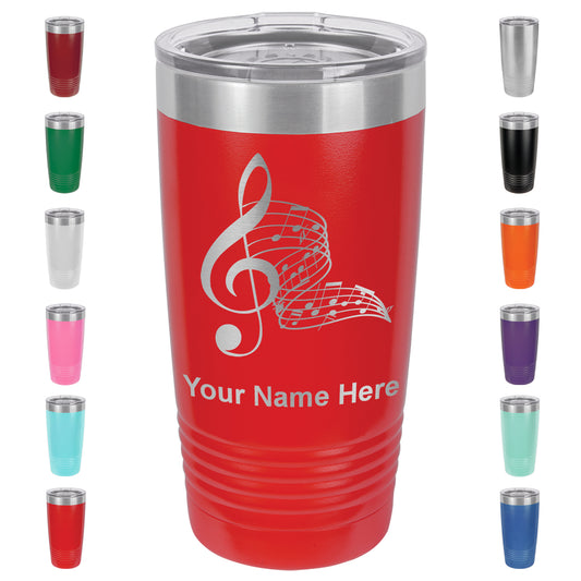 20oz Vacuum Insulated Tumbler Mug, Musical Notes, Personalized Engraving Included