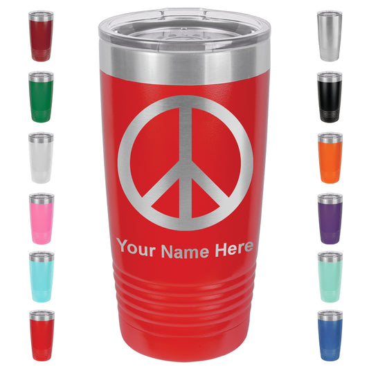 20oz Vacuum Insulated Tumbler Mug, Peace Sign, Personalized Engraving Included