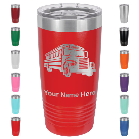 20oz Vacuum Insulated Tumbler Mug, School Bus, Personalized Engraving Included