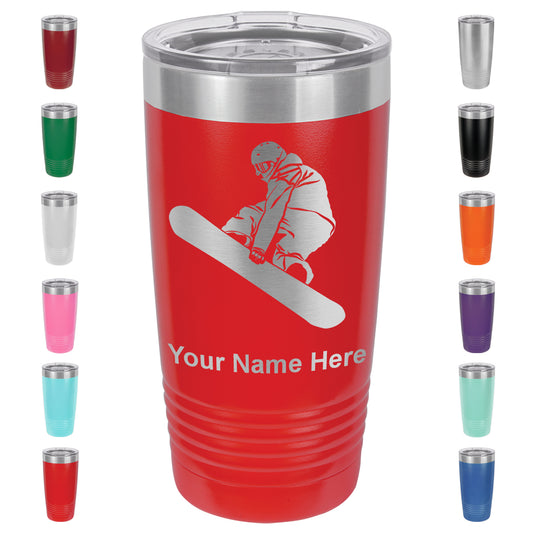 20oz Vacuum Insulated Tumbler Mug, Snowboarder Man, Personalized Engraving Included