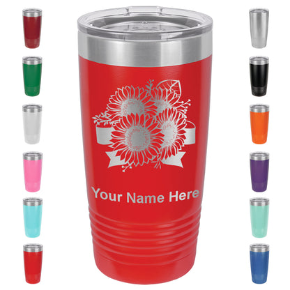 20oz Vacuum Insulated Tumbler Mug, Sunflowers, Personalized Engraving Included