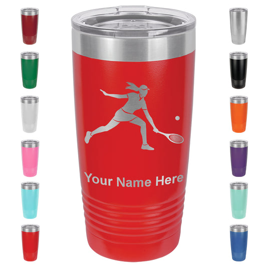 20oz Vacuum Insulated Tumbler Mug, Tennis Player Woman, Personalized Engraving Included