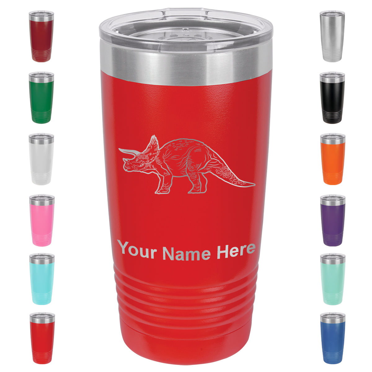 20oz Vacuum Insulated Tumbler Mug, Triceratops Dinosaur, Personalized Engraving Included