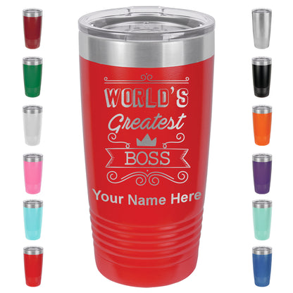 20oz Vacuum Insulated Tumbler Mug, World's Greatest Boss, Personalized Engraving Included