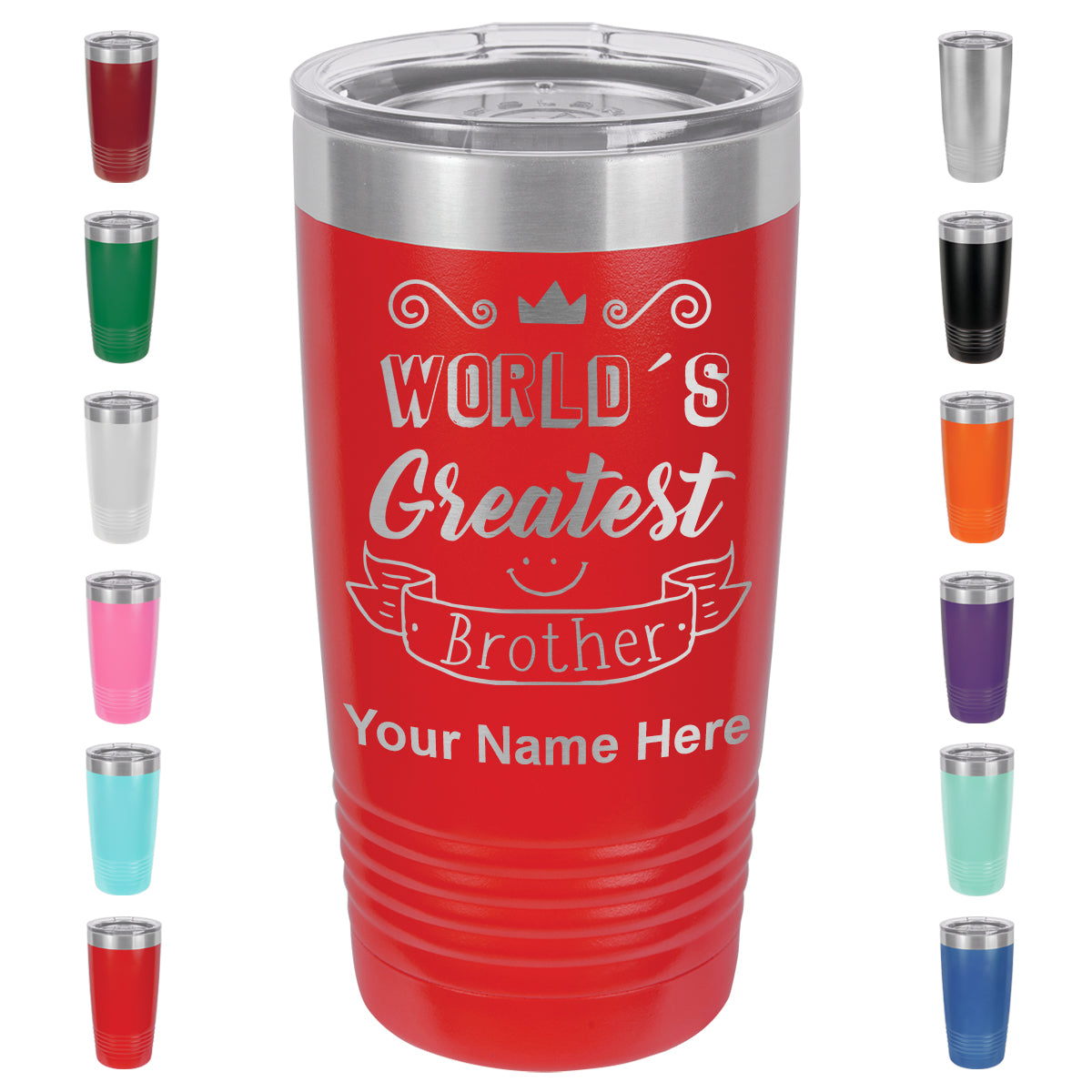 20oz Vacuum Insulated Tumbler Mug, World's Greatest Brother, Personalized Engraving Included