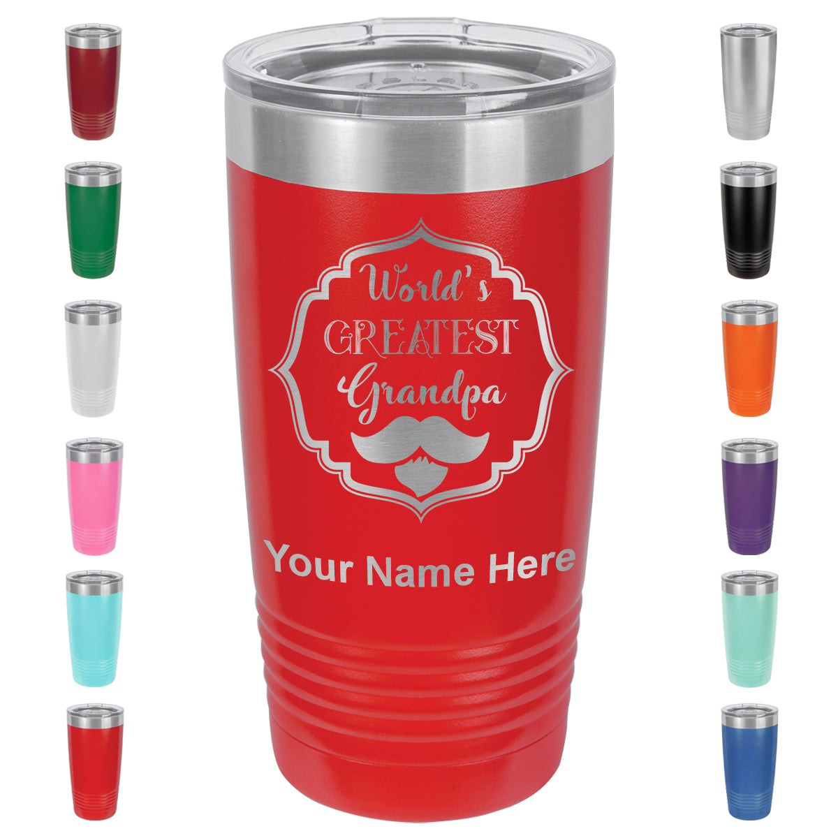 20oz Vacuum Insulated Tumbler Mug, World's Greatest Grandpa, Personalized Engraving Included