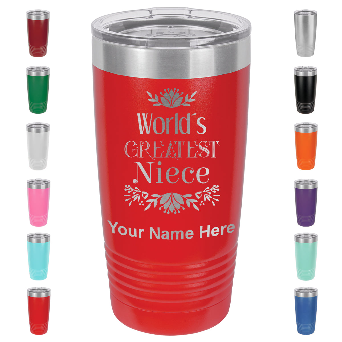 20oz Vacuum Insulated Tumbler Mug, World's Greatest Niece, Personalized Engraving Included