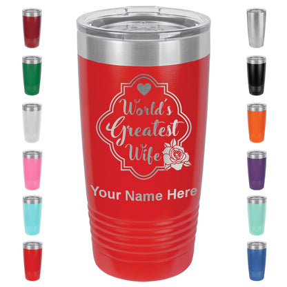 20oz Vacuum Insulated Tumbler Mug, World's Greatest Wife, Personalized Engraving Included