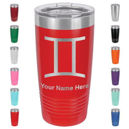 20oz Vacuum Insulated Tumbler Mug, Zodiac Sign Gemini, Personalized Engraving Included