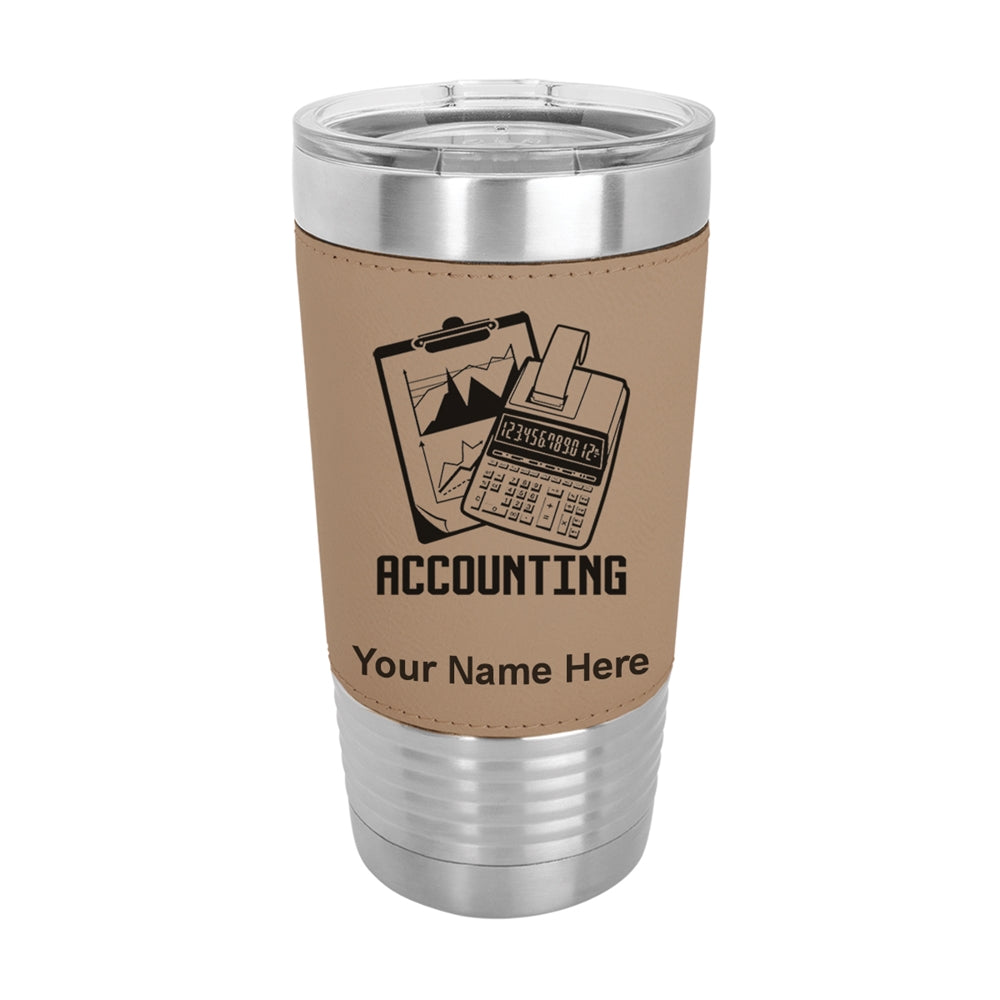 20oz Faux Leather Tumbler Mug, Accounting, Personalized Engraving Included - LaserGram Custom Engraved Gifts