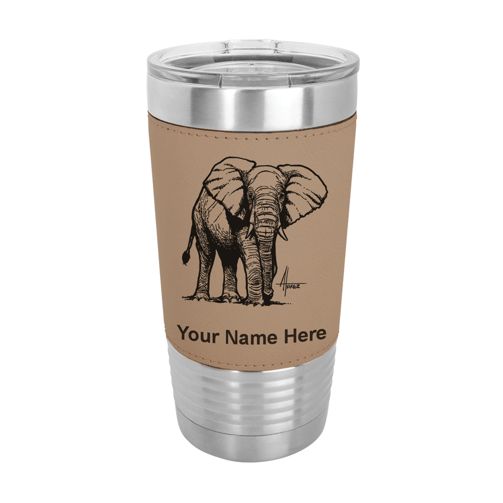 20oz Faux Leather Tumbler Mug, African Elephant, Personalized Engraving Included - LaserGram Custom Engraved Gifts