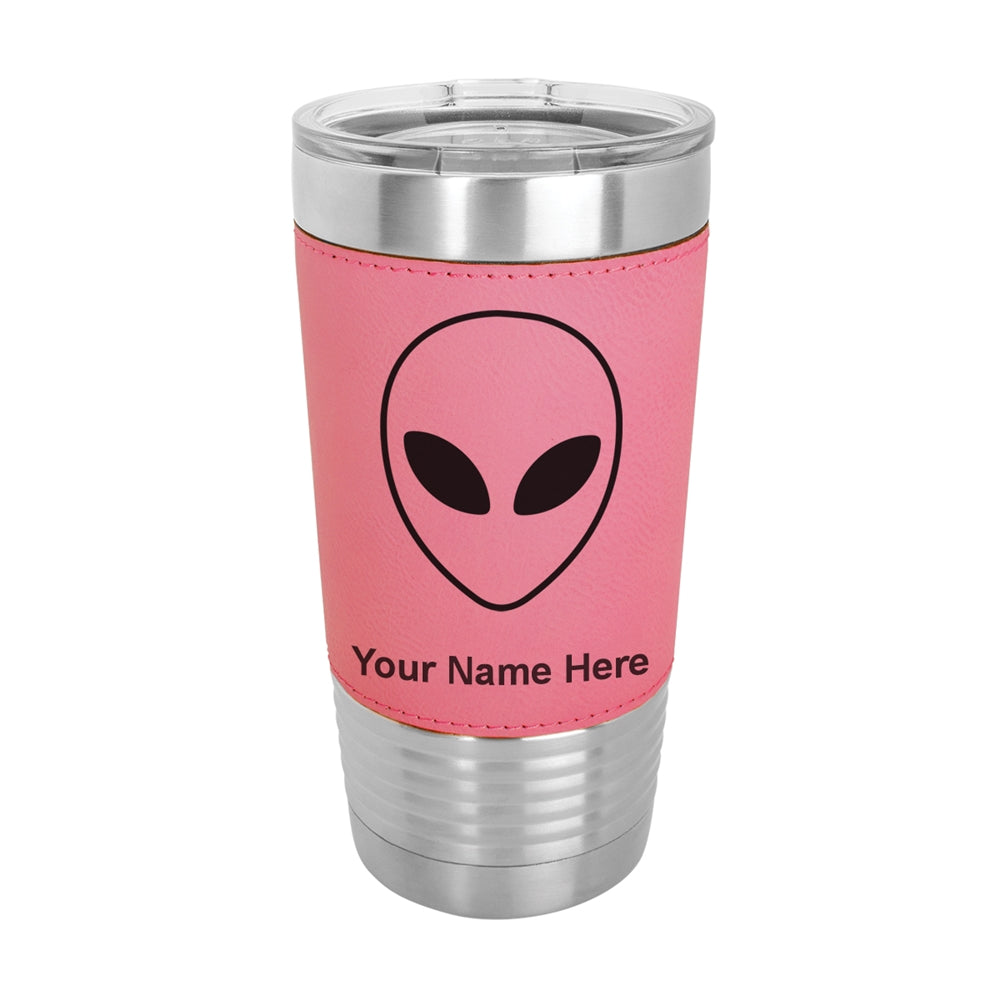 20oz Faux Leather Tumbler Mug, Alien Head, Personalized Engraving Included - LaserGram Custom Engraved Gifts