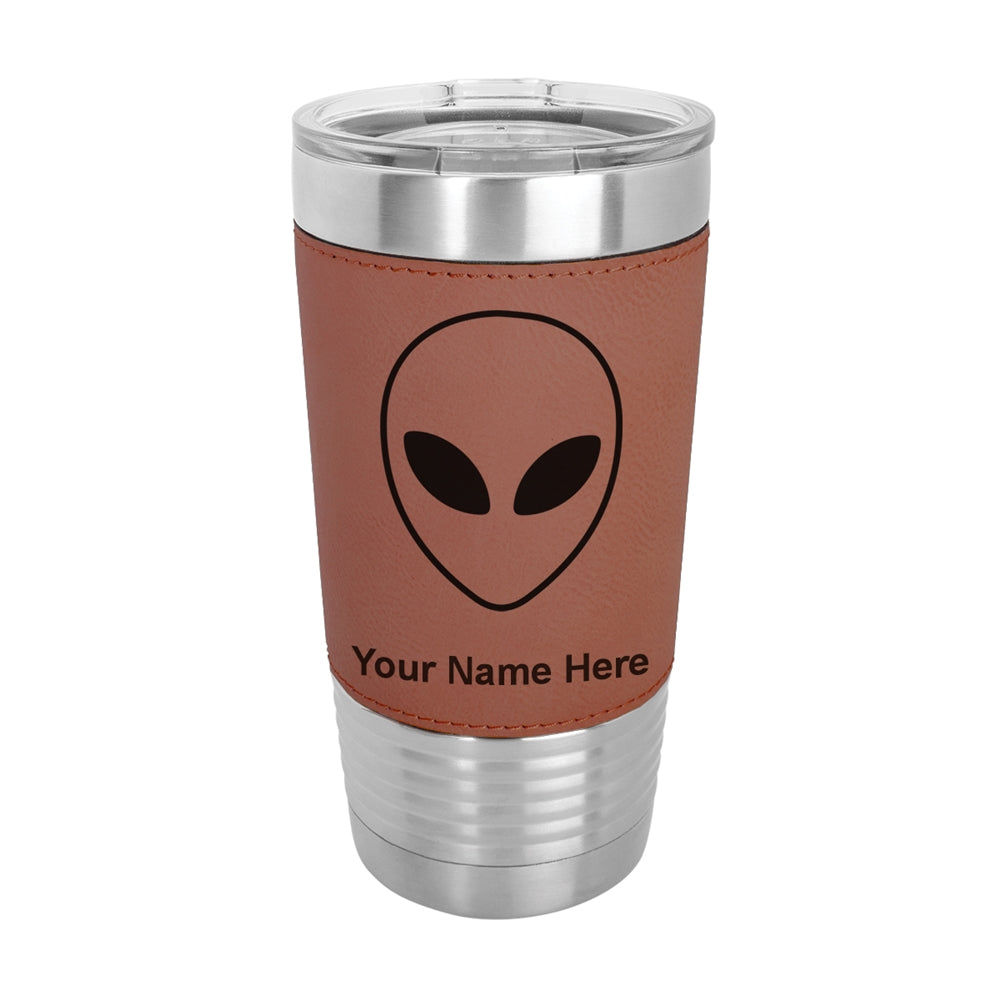 20oz Faux Leather Tumbler Mug, Alien Head, Personalized Engraving Included - LaserGram Custom Engraved Gifts