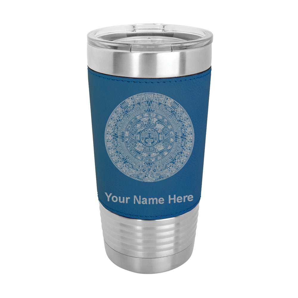 20oz Faux Leather Tumbler Mug, Aztec Calendar, Personalized Engraving Included - LaserGram Custom Engraved Gifts