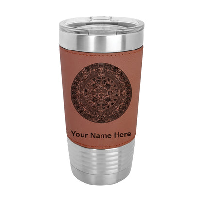 20oz Faux Leather Tumbler Mug, Aztec Calendar, Personalized Engraving Included - LaserGram Custom Engraved Gifts