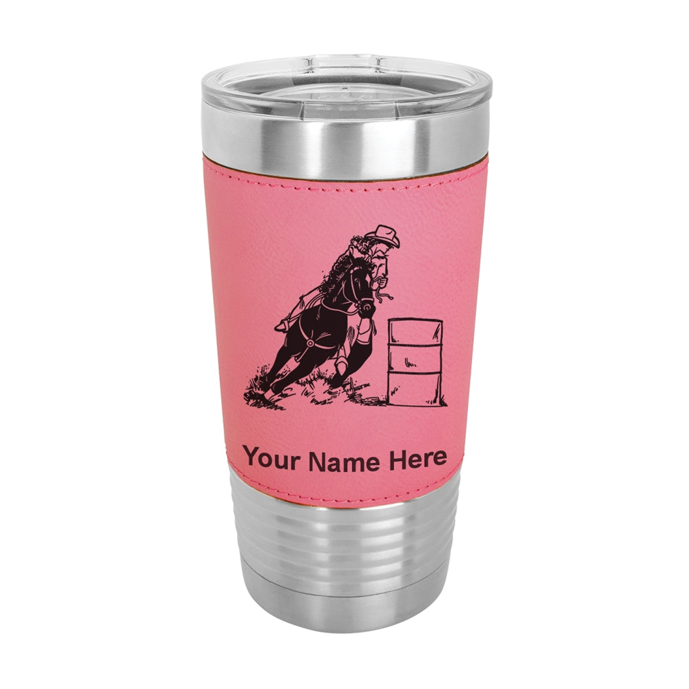 20oz Faux Leather Tumbler Mug, Barrel Racer, Personalized Engraving Included - LaserGram Custom Engraved Gifts