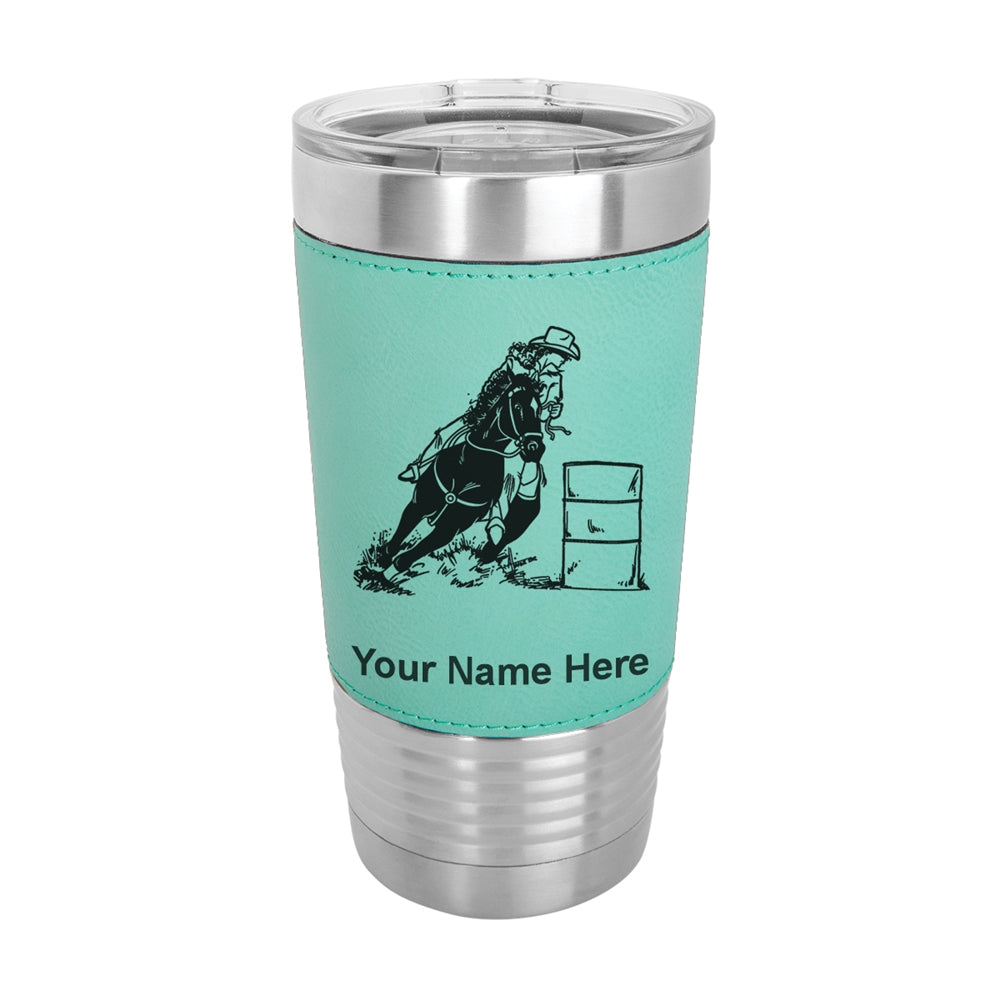 20oz Faux Leather Tumbler Mug, Barrel Racer, Personalized Engraving Included - LaserGram Custom Engraved Gifts