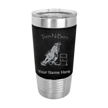 20oz Faux Leather Tumbler Mug, Barrel Racer Turn N Burn, Personalized Engraving Included - LaserGram Custom Engraved Gifts