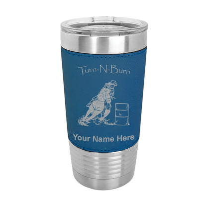 20oz Faux Leather Tumbler Mug, Barrel Racer Turn N Burn, Personalized Engraving Included - LaserGram Custom Engraved Gifts