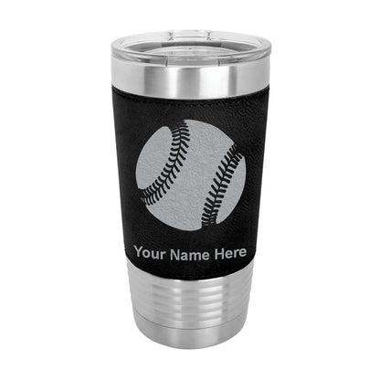20oz Faux Leather Tumbler Mug, Baseball Ball, Personalized Engraving Included - LaserGram Custom Engraved Gifts