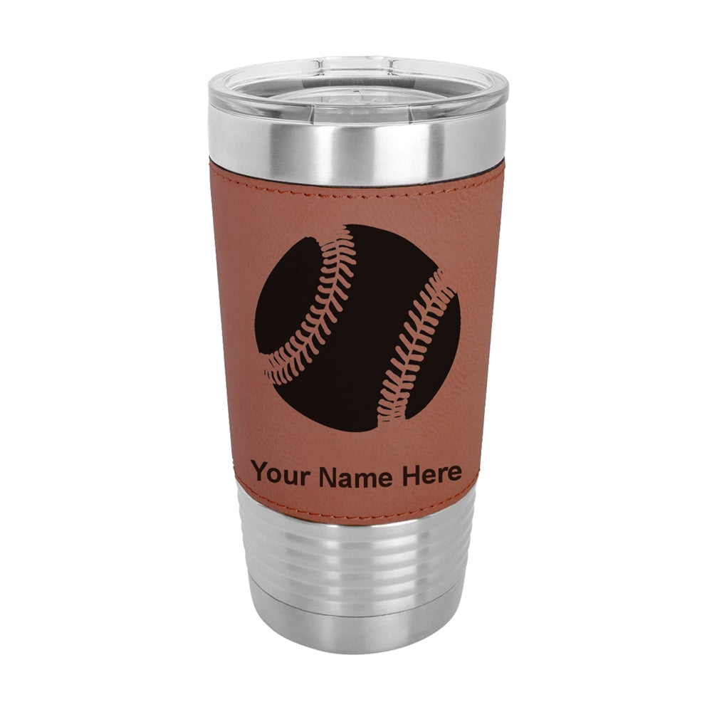 20oz Faux Leather Tumbler Mug, Baseball Ball, Personalized Engraving Included - LaserGram Custom Engraved Gifts