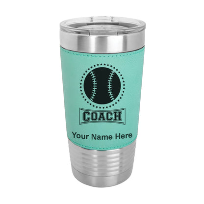 20oz Faux Leather Tumbler Mug, Baseball Coach, Personalized Engraving Included - LaserGram Custom Engraved Gifts