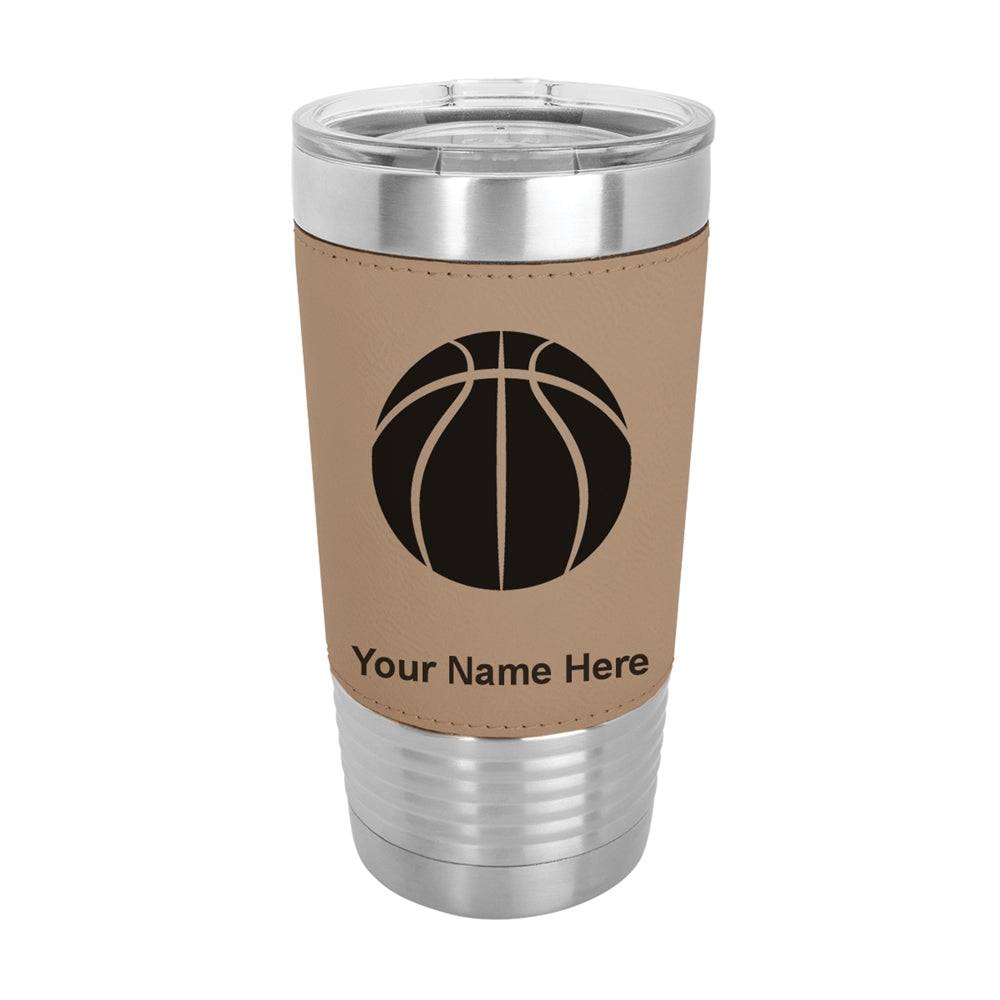 20oz Faux Leather Tumbler Mug, Basketball Ball, Personalized Engraving Included - LaserGram Custom Engraved Gifts