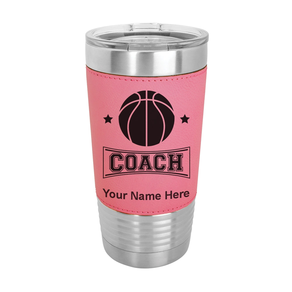 20oz Faux Leather Tumbler Mug, Basketball Coach, Personalized Engraving Included - LaserGram Custom Engraved Gifts