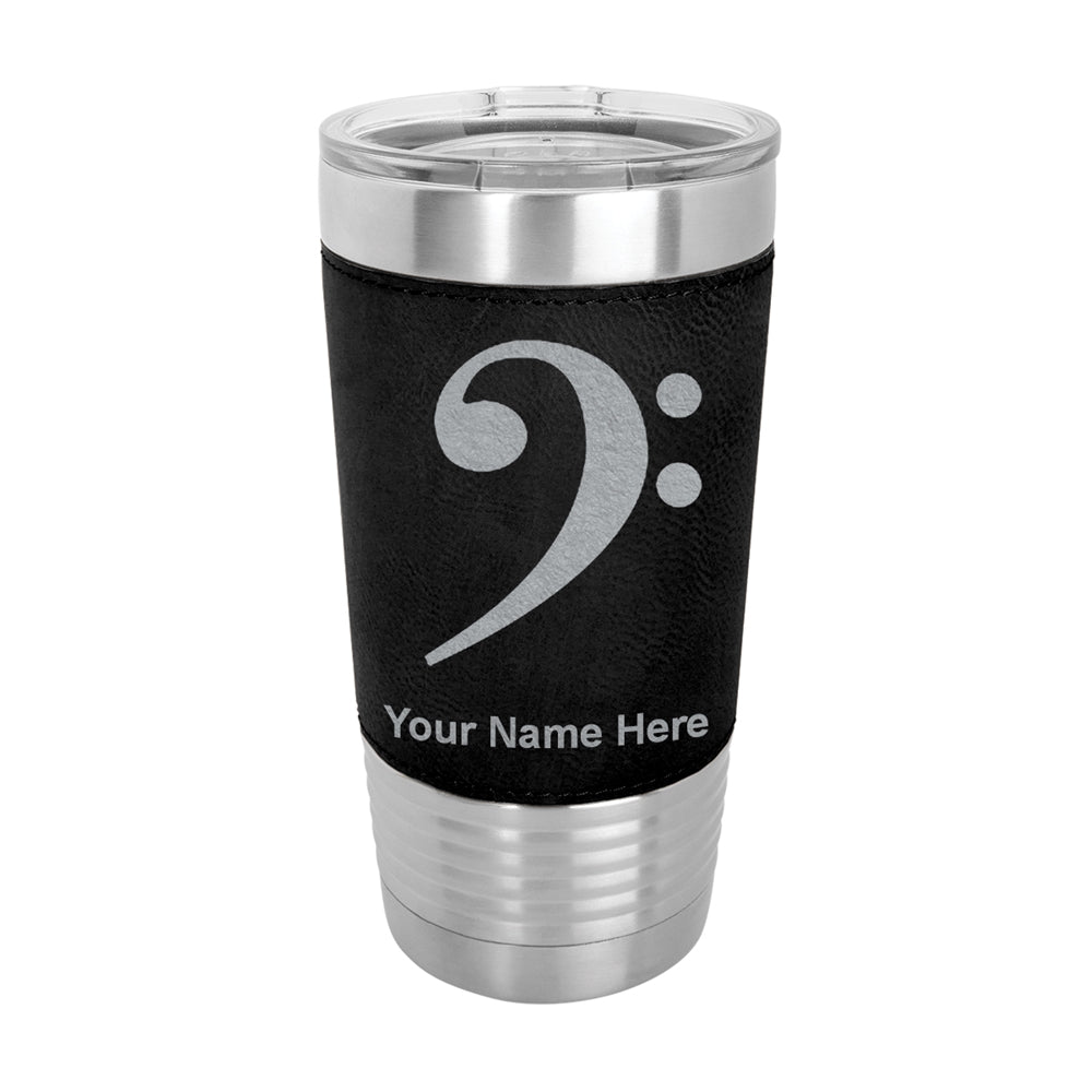 20oz Faux Leather Tumbler Mug, Bass Clef, Personalized Engraving Included - LaserGram Custom Engraved Gifts