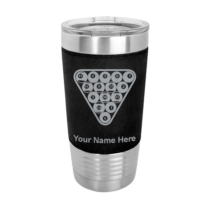 20oz Faux Leather Tumbler Mug, Billiard Balls, Personalized Engraving Included - LaserGram Custom Engraved Gifts