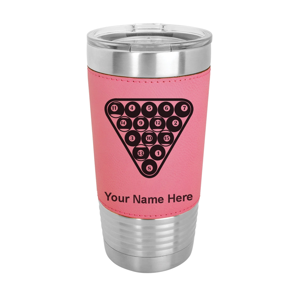 20oz Faux Leather Tumbler Mug, Billiard Balls, Personalized Engraving Included - LaserGram Custom Engraved Gifts