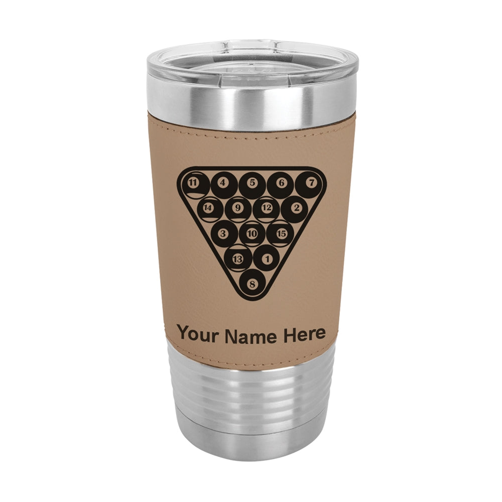 20oz Faux Leather Tumbler Mug, Billiard Balls, Personalized Engraving Included - LaserGram Custom Engraved Gifts