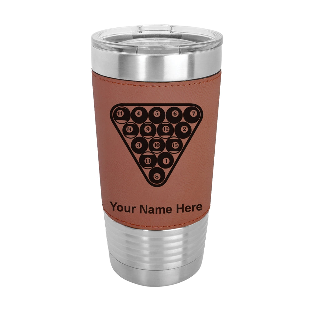 20oz Faux Leather Tumbler Mug, Billiard Balls, Personalized Engraving Included - LaserGram Custom Engraved Gifts