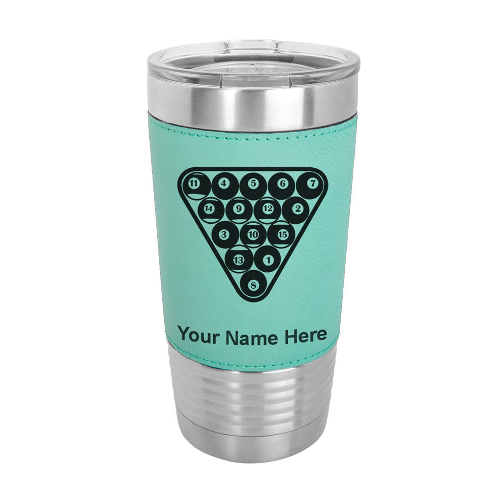 20oz Faux Leather Tumbler Mug, Billiard Balls, Personalized Engraving Included - LaserGram Custom Engraved Gifts